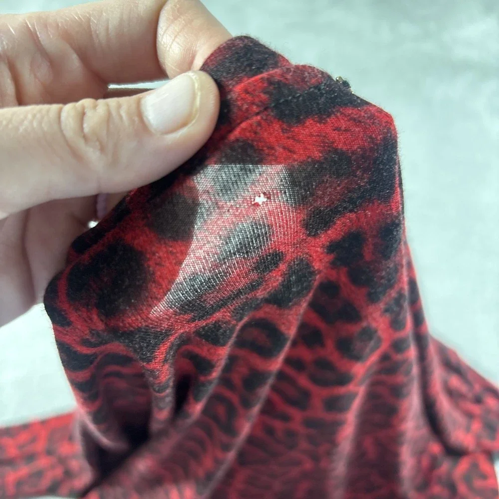 Michael Kors Animal Print Blouse Red/Black Tunic Top Women's Size Large
